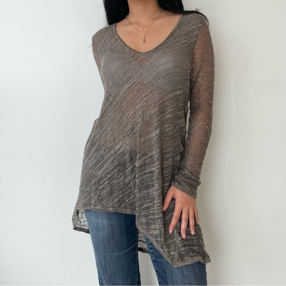 Helmut Lang Grey Long Sleeve V Neck Asymmetrical Knit - Large - Picture 4 of 5